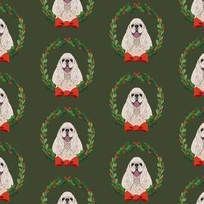 christmas cocker spaniel fabric - dog, dogs, wreath, noel, yule, red and green, holiday christmas fabric