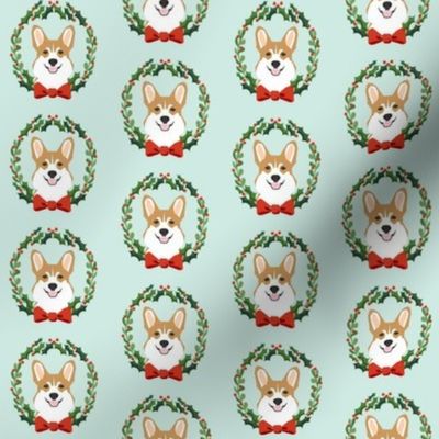 christmas corgi fabric - dog, dogs, wreath, noel, yule, red and green, holiday christmas fabric