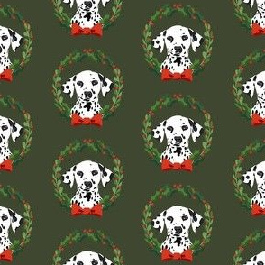 christmas dalmatian fabric - dog, dogs, wreath, noel, yule, red and green, holiday christmas fabric