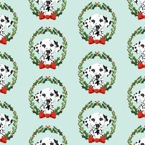 christmas dalmatian fabric - dog, dogs, wreath, noel, yule, red and green, holiday christmas fabric