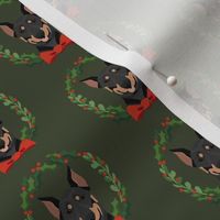 christmas doberman fabric - dog, dogs, wreath, noel, yule, red and green, holiday christmas fabric