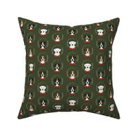 christmas boxer dog fabric - dog, dogs, wreath, noel, yule, red and green, holiday christmas fabric