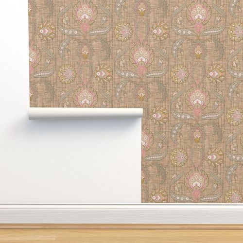Debona medina damassée et rayures feuille floqué texturé effet papier peint 4 couleurs 