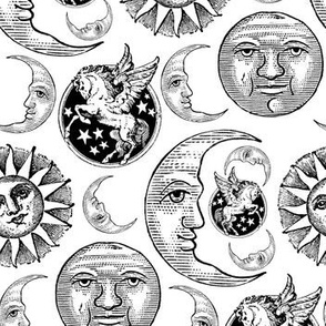 Vintage Celestial Woodcut Icons in Black + White