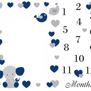 Navy Blue Elephant Baby Boy Milestone Month Blanket