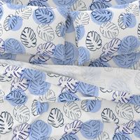 Monstera Leaves Soft Blue - large scale