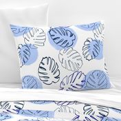 Monstera Leaves Soft Blue - large scale