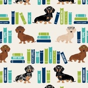 dachshund library books, book, literature, book, doxie, dog, dogs