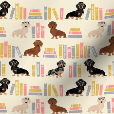 dachshund library books, book, literature, book, doxie, dog, dogs