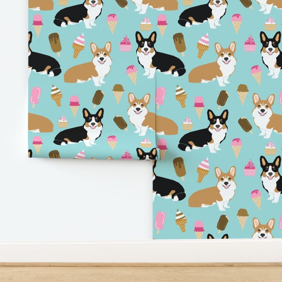 corgi ice cream fabric - dog, dogs,  ice creams, corgi, tri corgis