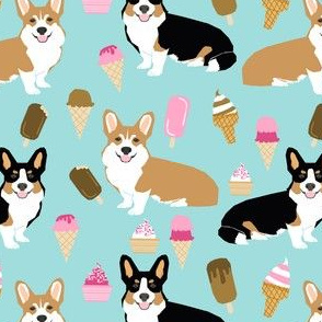 corgi ice cream fabric - dog, dogs,  ice creams, corgi, tri corgis