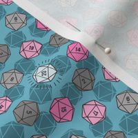 Tossed d20 in Teal & Pink (Small Scale)