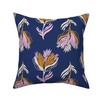 Pretty bold floral in pink and gold on navy