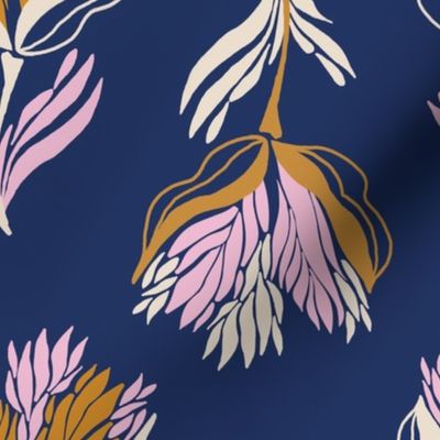 Pretty bold floral in pink and gold on navy