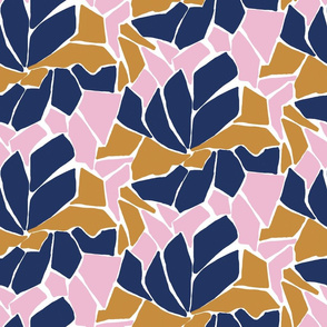 Cut paper abstract floral in pink, gold and navy
