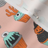 halloween cupcakes fabric // cupcakes, food, sweets, cute, halloween, ghost, witch, frankenstein - mint and peach