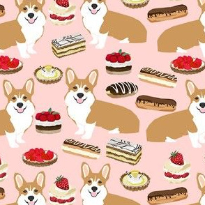 corgi bakery fabric - patisserie, food, cake, cakes, cupcakes, corgi, corgis, cute dog - pink