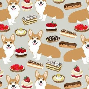 corgi bakery fabric - patisserie, food, cake, cakes, cupcakes, corgi, corgis, cute dog - tan