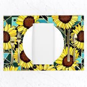  Sunflowers & Art Deco Gold & Teal Background  - Big