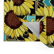  Sunflowers & Art Deco Gold & Teal Background  - Big