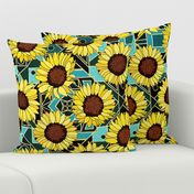  Sunflowers & Art Deco Gold & Teal Background  - Big