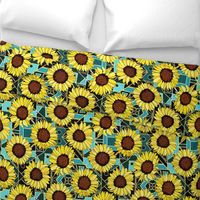  Sunflowers & Art Deco Gold & Teal Background  - Big