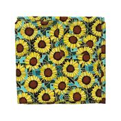  Sunflowers & Art Deco Gold & Teal Background  - Big