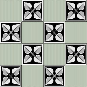 Irene: 1920s Silver, Sage & Black Leaf Grid, 1920s