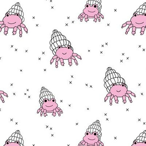 Adorable kawaii under water world lobster crab and shell illustration pattern girls pink