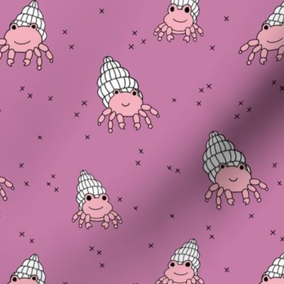 Adorable kawaii under water world lobster crab and shell illustration pattern girls pink purple