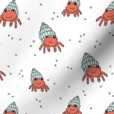 Adorable kawaii under water world lobster crab and shell illustration pattern gender neutral coral mint