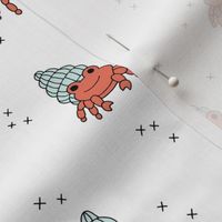 Adorable kawaii under water world lobster crab and shell illustration pattern gender neutral coral mint