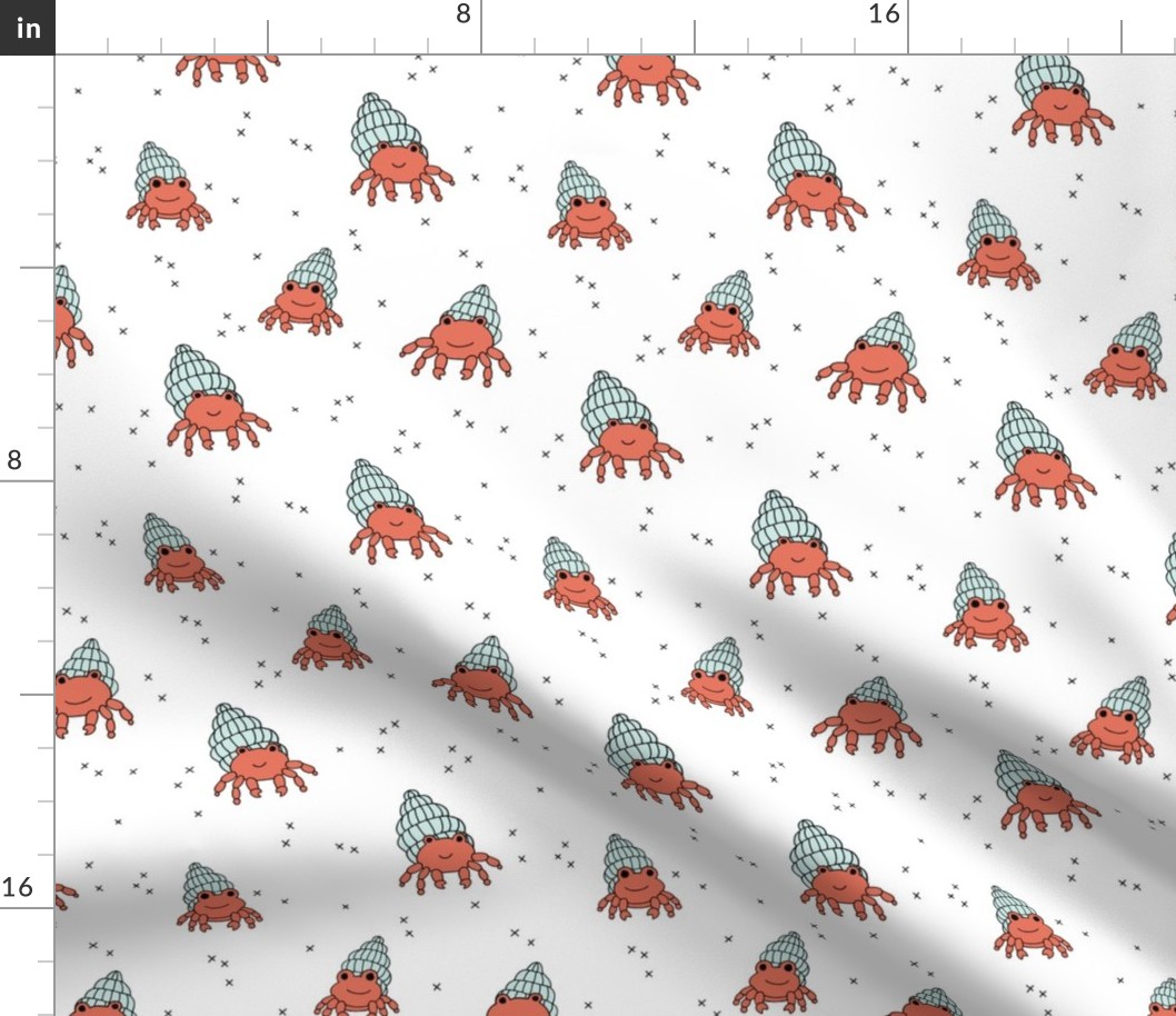 Adorable kawaii under water world lobster crab and shell illustration pattern gender neutral coral mint