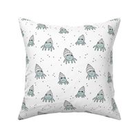 Adorable kawaii under water world lobster crab and shell illustration pattern boys blue