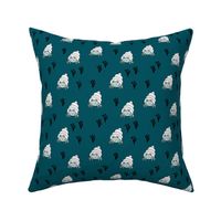 Adorable kawaii coral reef under water world lobster crab and shell illustration pattern boys blue water