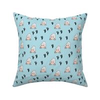 Adorable kawaii coral reef under water world lobster crab and shell illustration pattern boys blue water