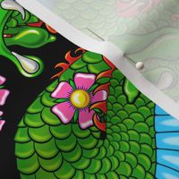 Green Tattoo Dragon with Cherry Blossoms