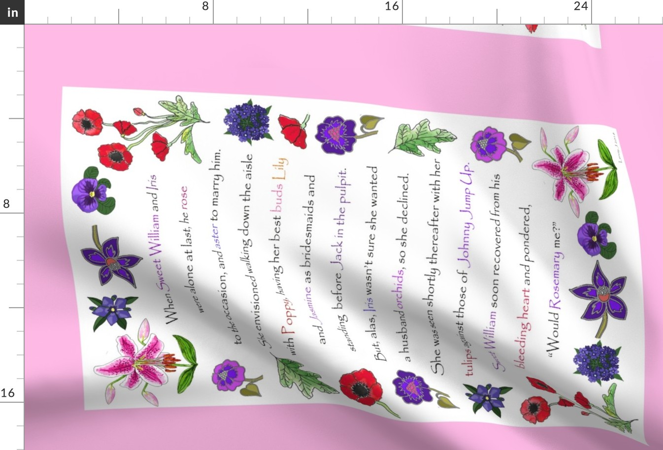 Floral paronomasia tea towel