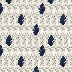 Leaves - Indigo, Cream