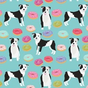 SMALL - pitbull and donuts fabric cute pastel donut design  - light blue