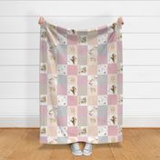 Daddy's Girl Nursery Quilt Panel ROTATED - Woodland Animals Baby Girl Blanket, Bear Bunny Deer - Pastel Pink Blush + Gray - MIA Pattern D2