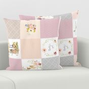 Daddy's Girl Nursery Quilt Panel ROTATED - Woodland Animals Baby Girl Blanket, Bear Bunny Deer - Pastel Pink Blush + Gray - MIA Pattern D2