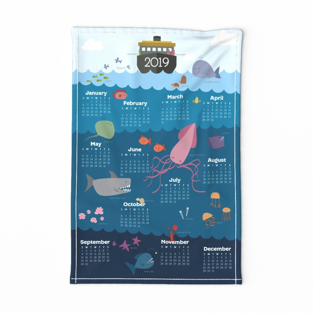 2019 Calendar Layers of the Sea Tea Towel