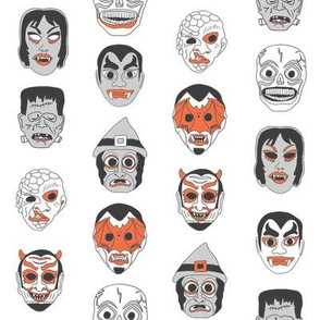 halloween masks // halloween black and orange, scary, spooky, - white