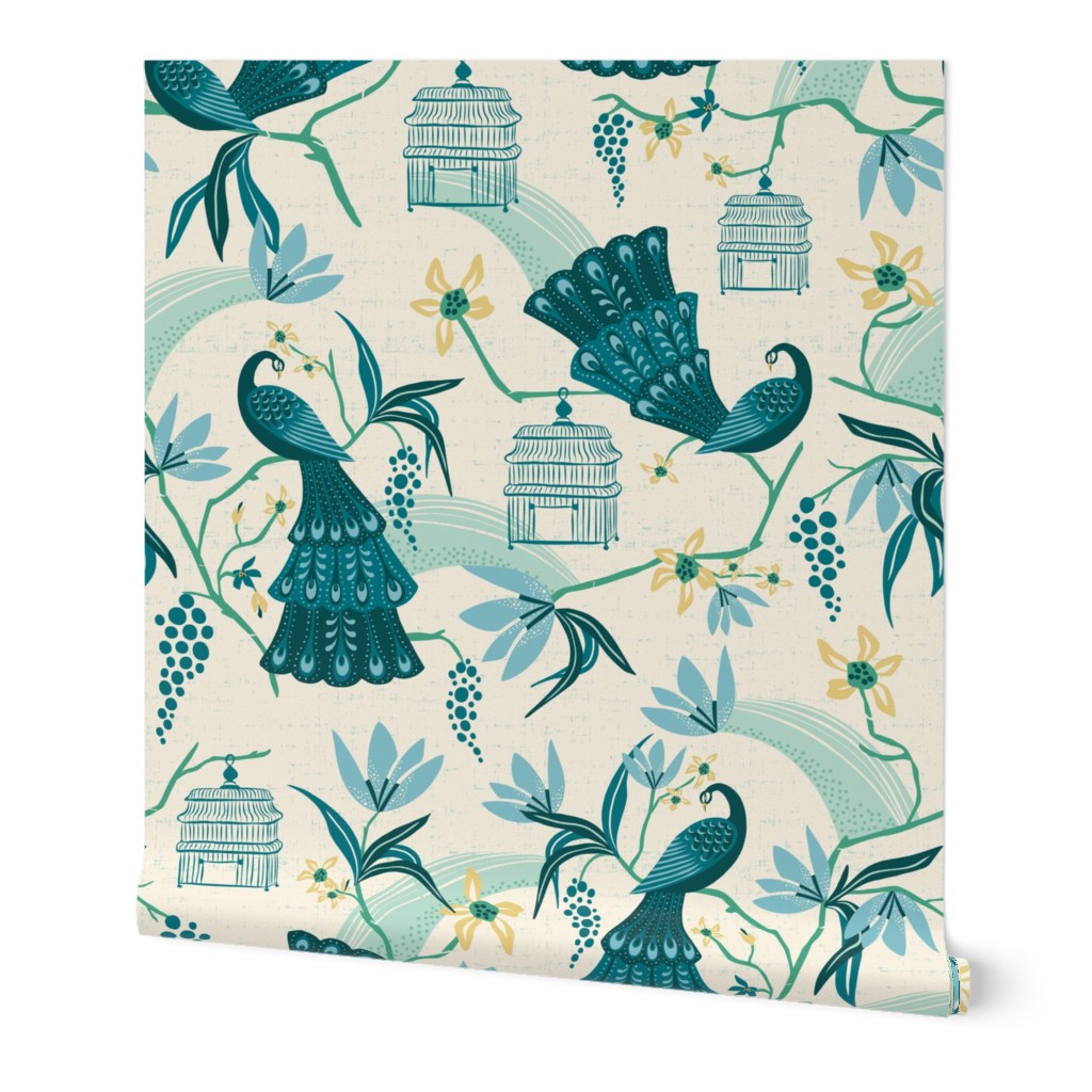 Aviary  - Peacock Chinoiserie Cream Jumbo Scale