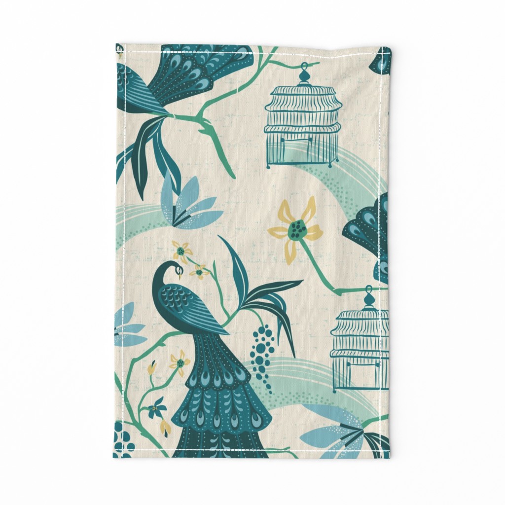 Aviary  - Peacock Chinoiserie Cream Jumbo Scale