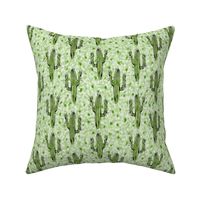 Watercolor Cactus on Green Pattern