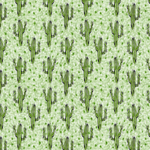 Watercolor Cactus on Green Pattern