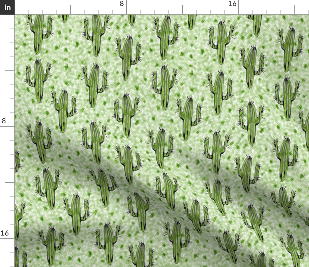 Watercolor Cactus on Green Pattern