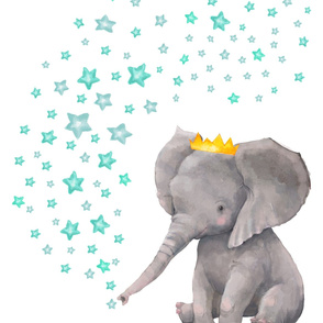 27"x36" Baby Elephant with Aqua and Teal Stars